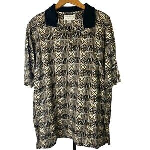 Crossings Perry Ellis Vintage Patterned Short Sleeve Polo Shirt Retro Y2k Large